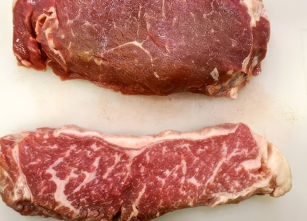 Look for the marbling when purchasing steaks