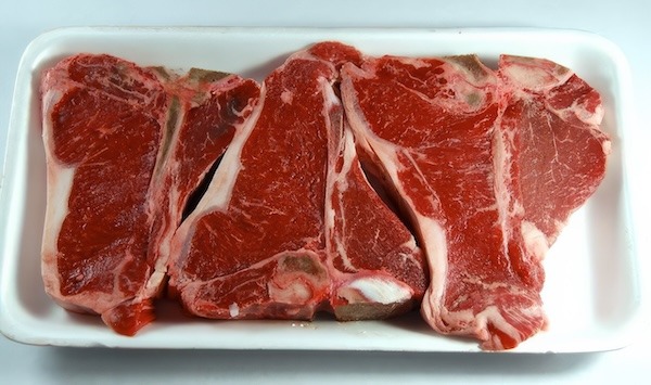 T-bone steaks packaged for sale.